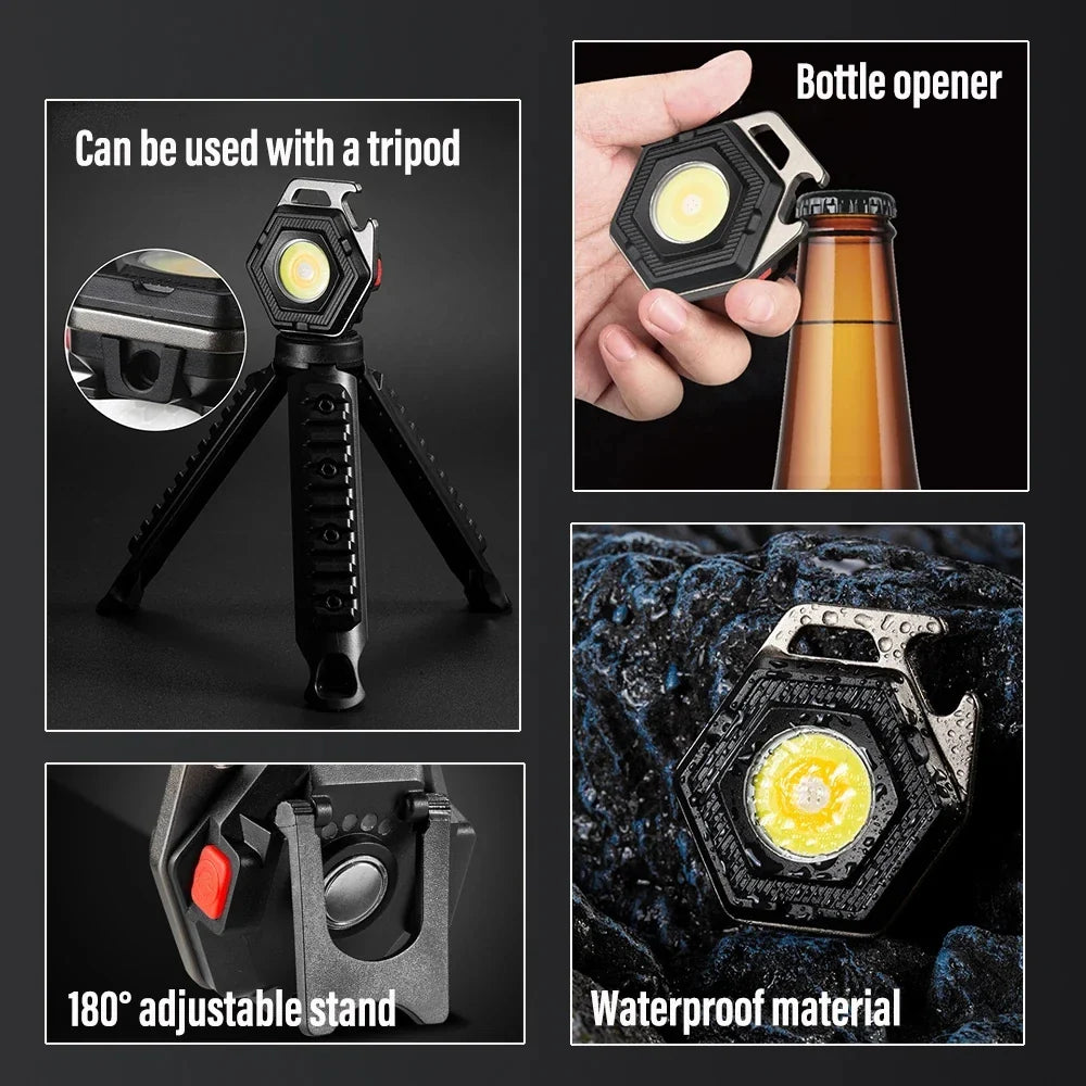 Carvallo Mini LED Campinglampa | USB-C Uppladdningsbar | COB-Arbetslampa med magnetfot | 7 Ljuslägen &amp; IP64 Vattenskydd