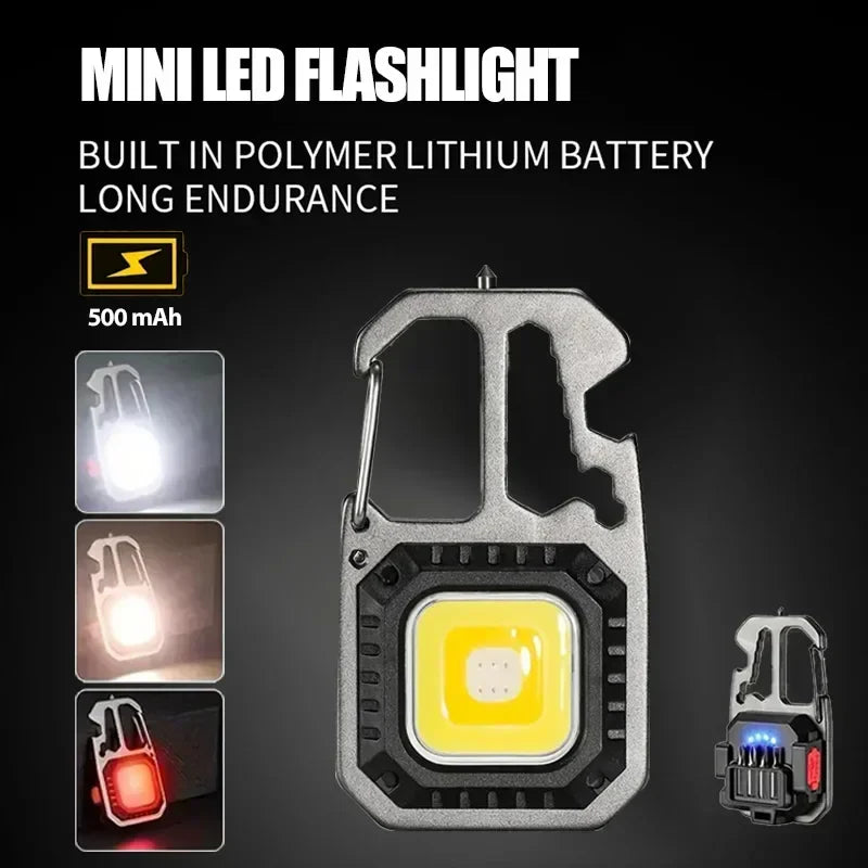 Carvallo Multifunktions-LED-lampa | Mini ficklampa med verktyg, nödhammare &amp; USB-C-laddning | 6 ljusmodi | 500 mAh batteri