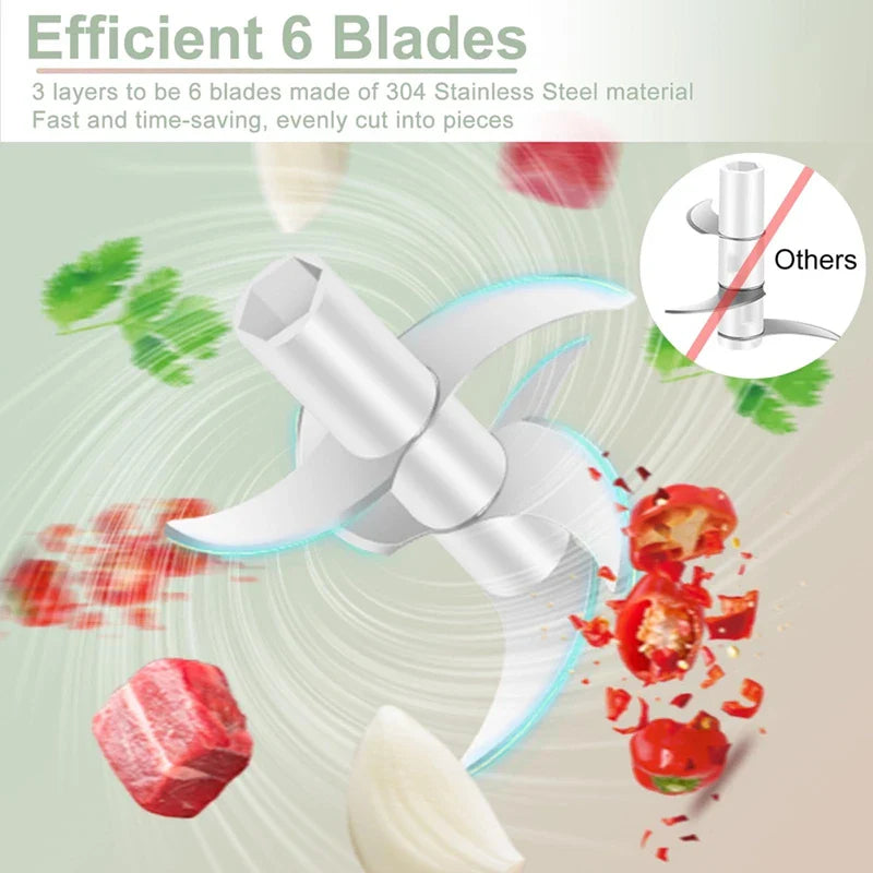 Carvallo MiniPro 400 Elektrisk vitlök- & grönsakskniv 400 ml | 6 rostfria blad | USB-laddning | Vattentät & Bärbar