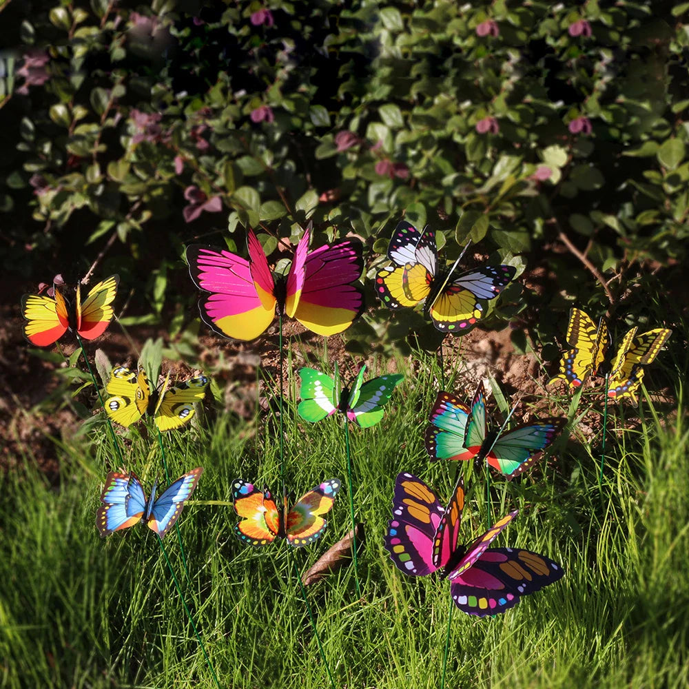 Carvallo Butterfly Garden Stake | Set of 10 | Weatherproof & Colorful | For Beds, Flower Pots & Balcony