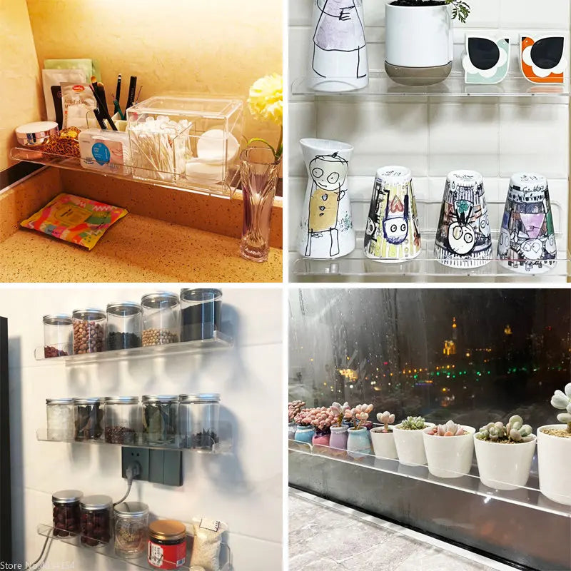 Carvallo Living | Akryl Vägg hylla | Transparent svävande hylla för badrum, kök och vardagsrum | 20–50 cm | Platsbesparande förvaring