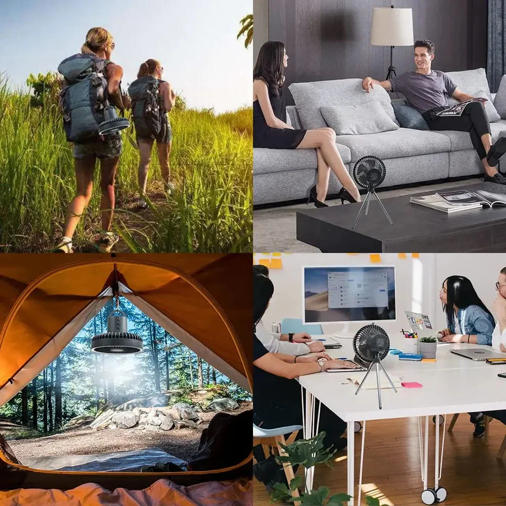 Carvallo Stativen Fläkt | 3-i-1 Design | Powerbank-funktion | Tyst & Uppladdningsbar | 10000mAh Batteri