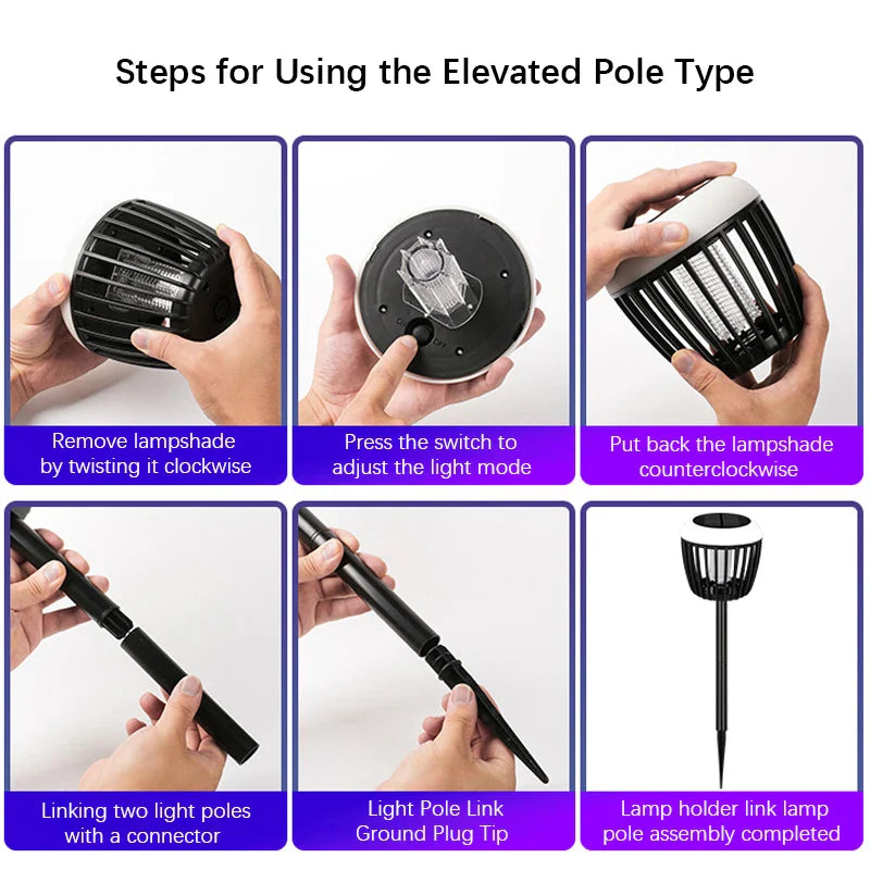 Carvallo Solar Insektslampa | Intelligent ljusstyrning | Myggavvisande med UV-ljus & högspänningsnät | För trädgård & camping