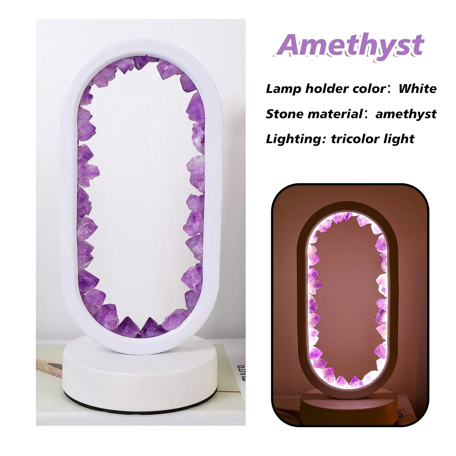 AuraStone Soluna | Amethyst kristallampa med mjukt naturbelysning