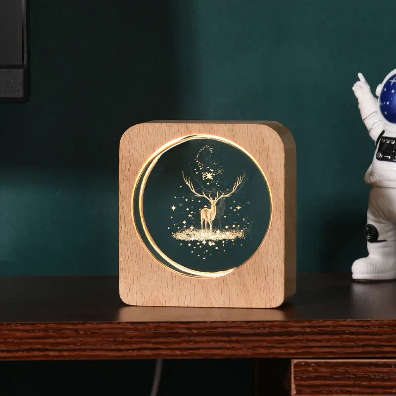 LumiWood - 3D Trä Nattlampa med Gravyr och Varm LED-belysning