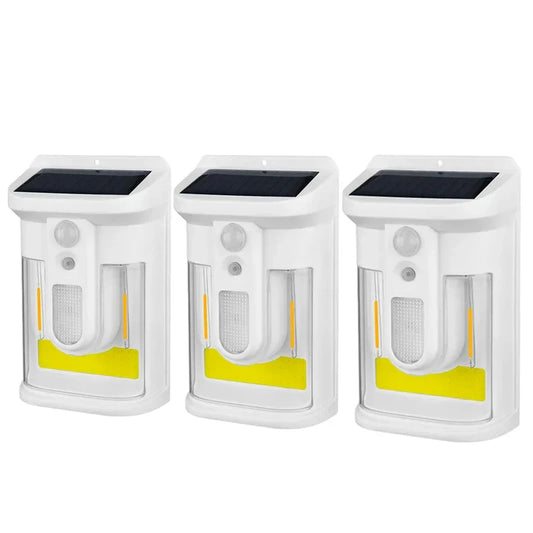 Carvallo Solar Vägglampa med Rörelsesensor | 3 Ljuslägen | IP65 Vattentålig | Varmt Flammigt Ljus för Trädgård & Gårdsplan