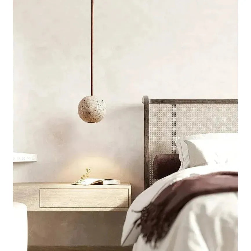 Hänglampa av travertin – Minimalistisk rund LED-hänglampa i Wabi-Sabi-stil