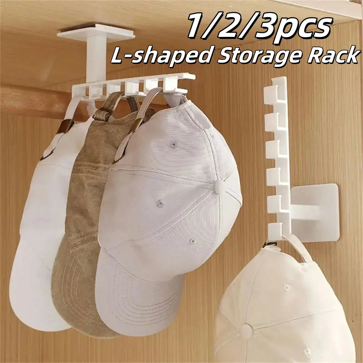 Carvallo Hat- & Klädhängare L-Form utan borrning | 1/2/3 stycken | Väggfäste med 6 krokar | Perfekt för kepsar, kläder & accessoarer | Självhäftande & Multifunktionell