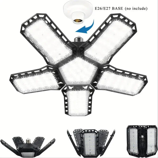 Carvallo LED Garage Lamp | Foldable Ceiling Light with 3–12 Adjustable Panels | E27 Socket | 6500K Daylight – For Workshop, Warehouse & Garage