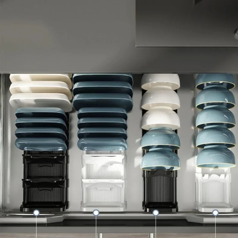 Carvallo FlexiRack | Justerbar skål- och tallrikshylla | Med avrinning för låda och köksskåp