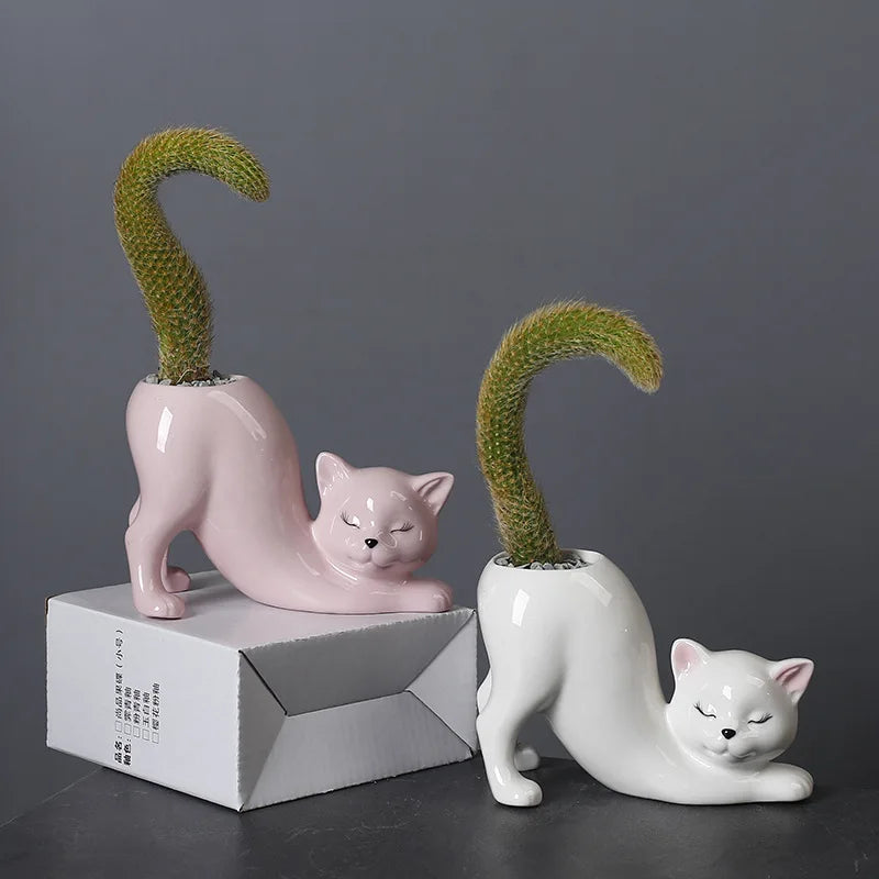 Söt kattblomkruka - Glaserad porslins succulentplanterare