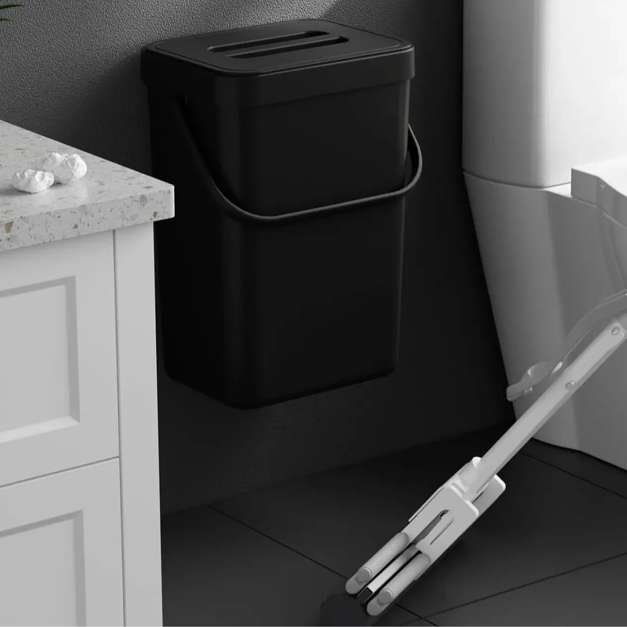 Carvallo Mini Soptunna | Med Lock | Hängande & Väggmontering | Kompakt & Luktblockerande | För Kök, Bad & Kontor