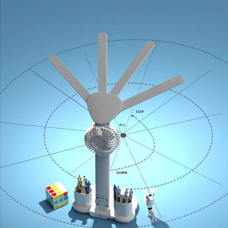 Carvallo-bordlampa LumiBreeze | Med fläkt, klocka & 3 ljusfärger | USB-laddningsbar | 3200 mAh batteri | Touch-kontroll