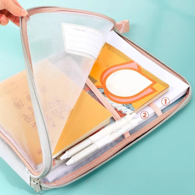 Carvallo A4 Dokumentväska med dragkedja | Dubbel lag och transparent | Nylon-nät organiserare 31×23,5×4 cm