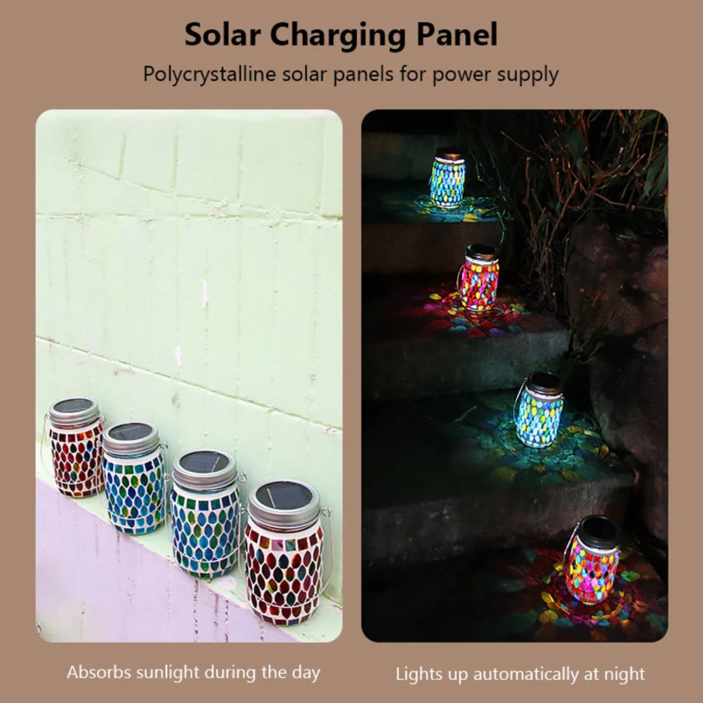 Carvallo LumoMosa Solarlaterne Mosaik LED | Hänglampa för trädgård och terrass | Vattentålig &amp; Bärbar | 13 cm Hög