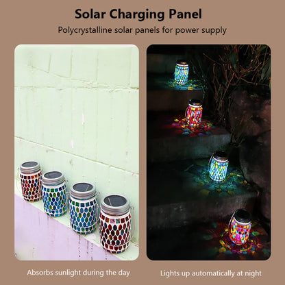 Carvallo LumoMosa Solarlaterne Mosaik LED | Hänglampa för trädgård och terrass | Vattentålig &amp; Bärbar | 13 cm Hög