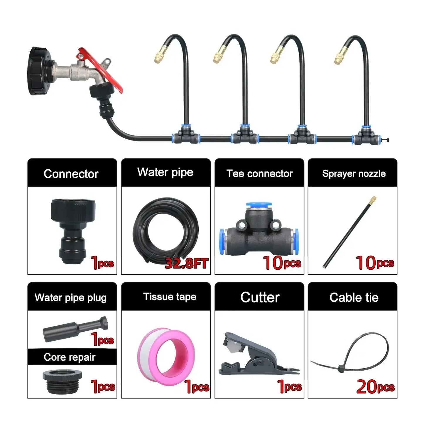 Carvallo Pro360 Automatiskt bevattningssystem 20 m | 360° Justerbara sprutmunstycken | DIY dimbevattningsset | För trädgård, grönsaksland och terrass