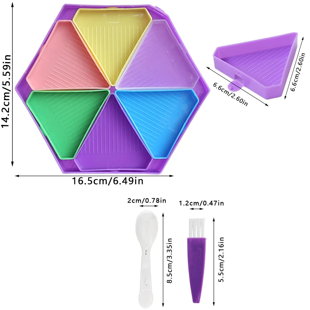 Carvallo 6-Fack Palettset | Sexkantig Diamond Painting-skål | Organizer för stenar & pärlor | Inklusive sked & borste