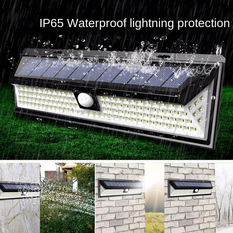 Carvallo 90 Solar Vägglampa med rörelsesensor | 90 LEDs | 3 lägen | IP65 Vattentålig | 4400 mAh Batteri | Utomhusbelysning för trädgård, terrass & gård