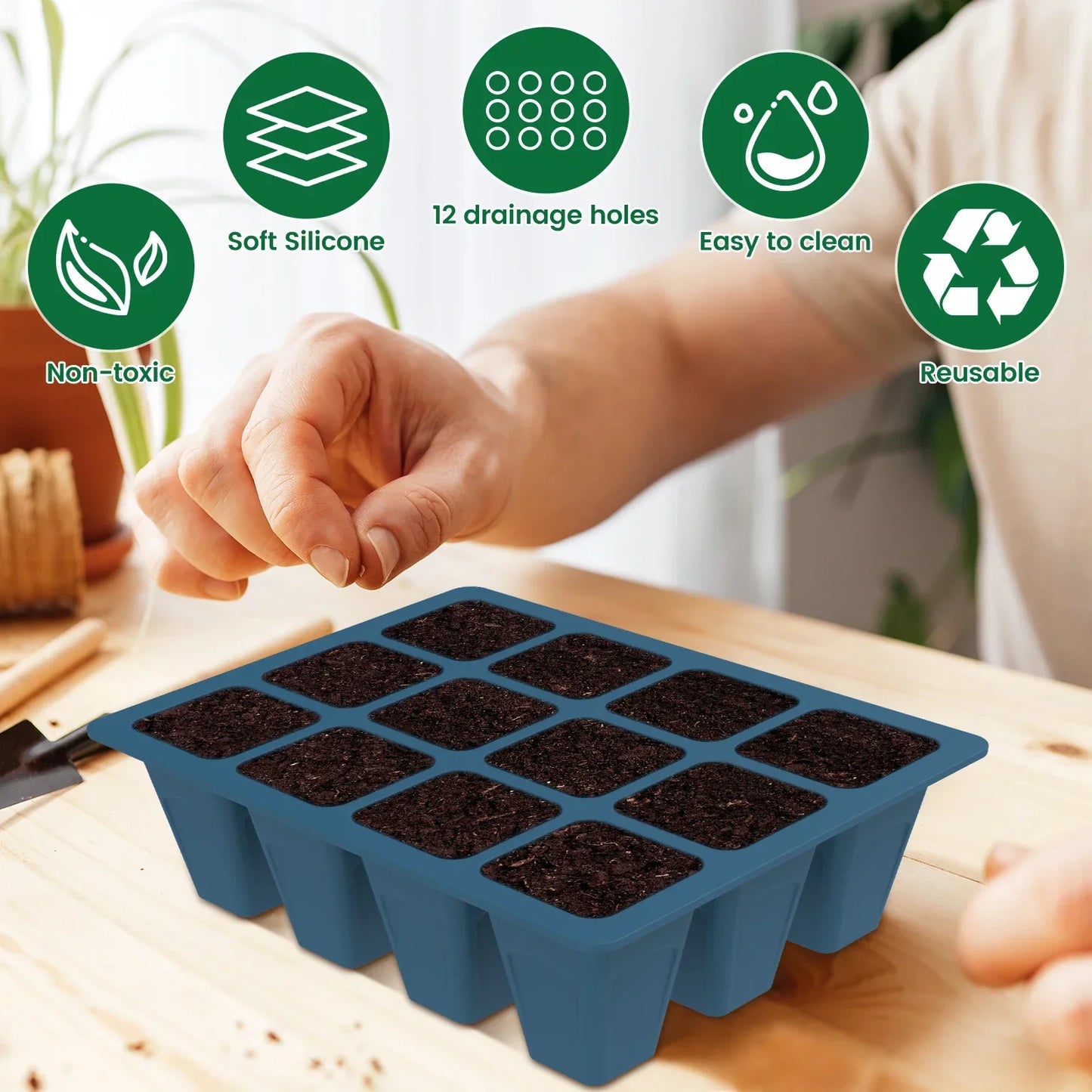Carvallo Silikon | BPA-free & Reusable | 12 Cells with Drainage | 2-Pack in Black or Dark Green