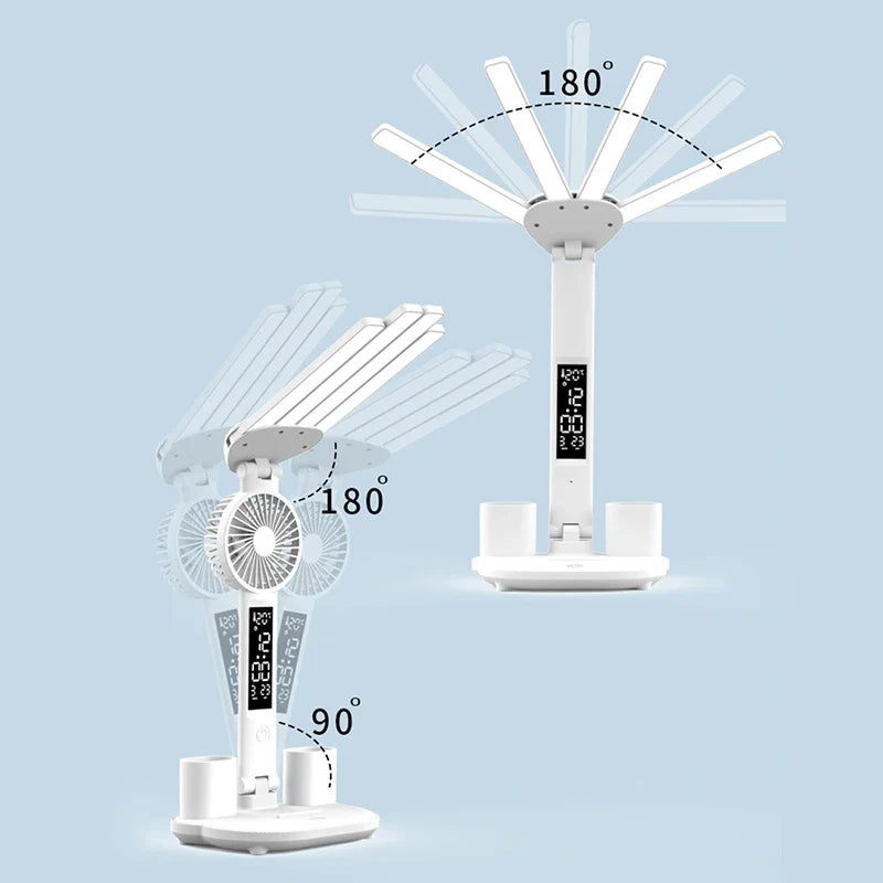 Carvallo-bordlampa LumiBreeze | Med fläkt, klocka & 3 ljusfärger | USB-laddningsbar | 3200 mAh batteri | Touch-kontroll