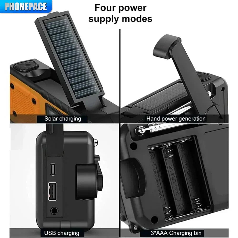 Carvallo ResQWave Solar 4000 | 4-i-1 strömförsörjning | 4000 mAh batteri, sol, handvev & USB-C | SOS-alarm, LED-ljus & powerbank