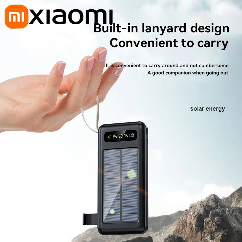 Carvallo SolarCore 50K Solkraftbank 50.000 mAh | Med campingljus, 4 laddkabel och Dual USB | Snabbladdningsfunktion & utomhuskompatibel