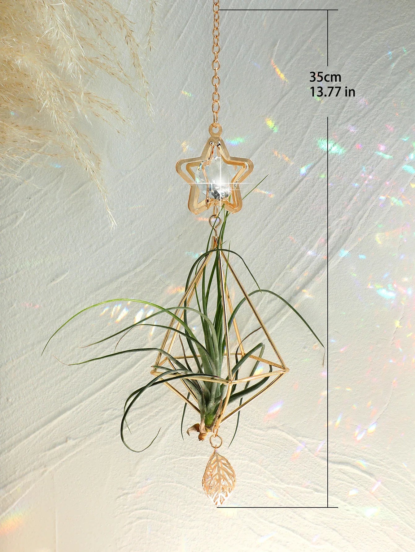 Carvallo Geometrisk Växtställ | Guld Hängande Airplant Hållare | Dekorativ Suncatcher med Kristall för Hem & Trädgård