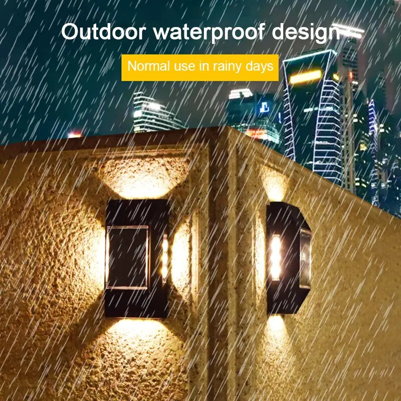 Carvallo Solar Vägglampa med 12 LEDs | 4-sidig ljus | IP65 Vattentålig | Vit eller Varmvit