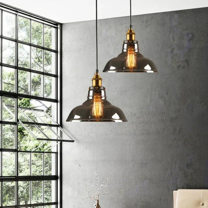 Elliot Retro-hänglampa – Vintage hänglampa med rökgrå glaskåpa