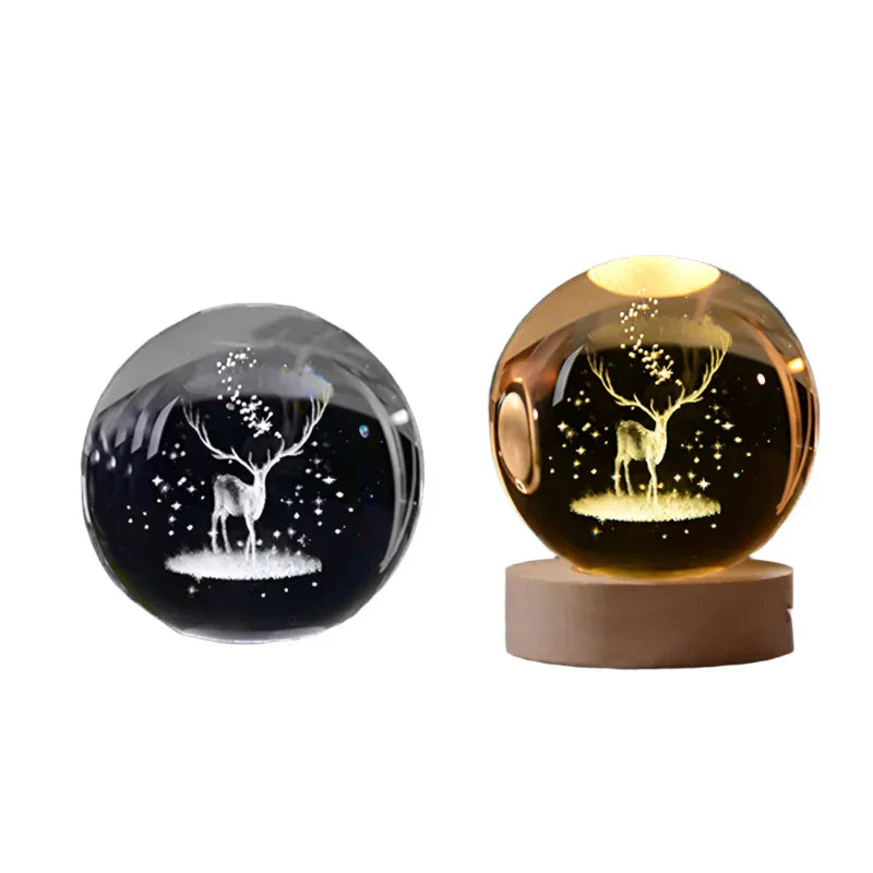 LumiCrystal - 3D LED Nattljus med Stjärnprojektor och Träbas