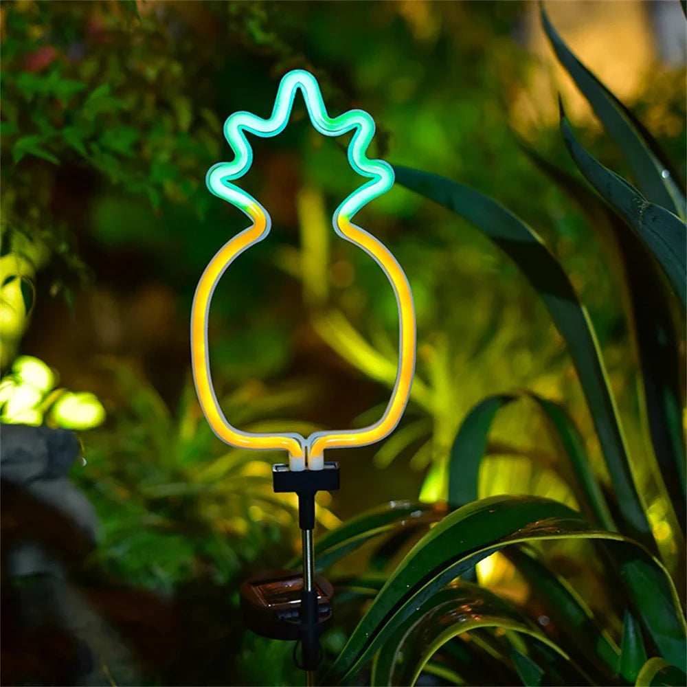 Carvallo NaturDécor Solar-Neon-Trädgårdslampa Kaktus &amp; Flamingo | LED Jordspett IP65 Vattentät
