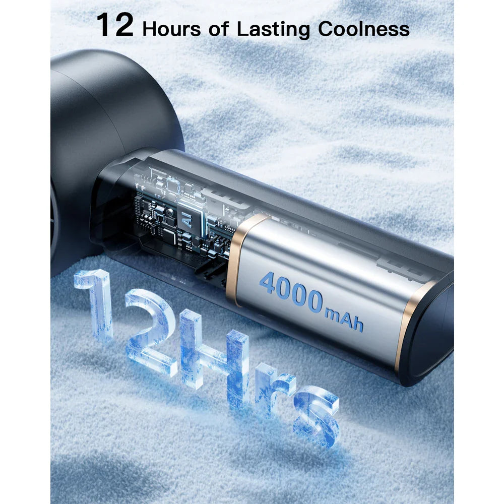 Carvallo Mini Handventilator mit LED-Anzeige | 5-Stufen Turbo-Luftkylare | 4000mAh batteri | resefläkt för strand & semester