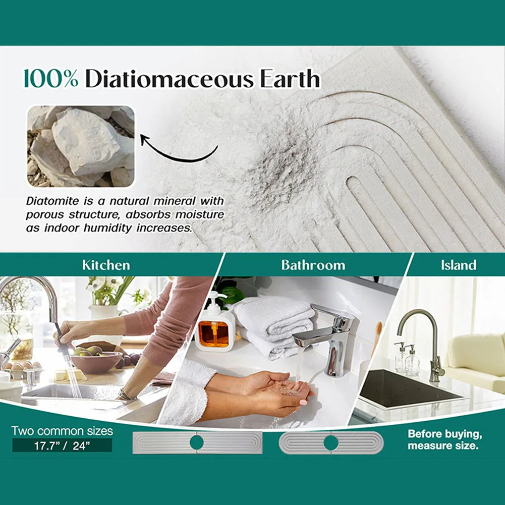 Carvallo SinkGuard Vattenabsorberande Diskmatta 60 x 10 cm | Diatomit-material | Stänkskydd & Förvaring för Kök & Bad