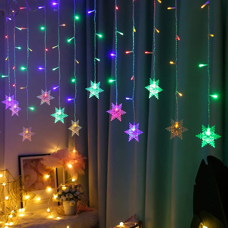 LED ljusslinga med snöflingor – Färgglada dekorationljus för jul och festdekoration