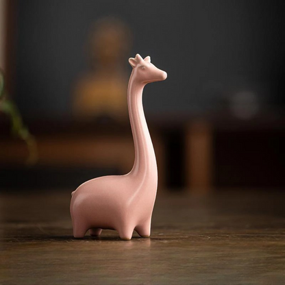 SereniTales - Minimalistisk keramisk giraff- och elefantfigurer för elegant inredning