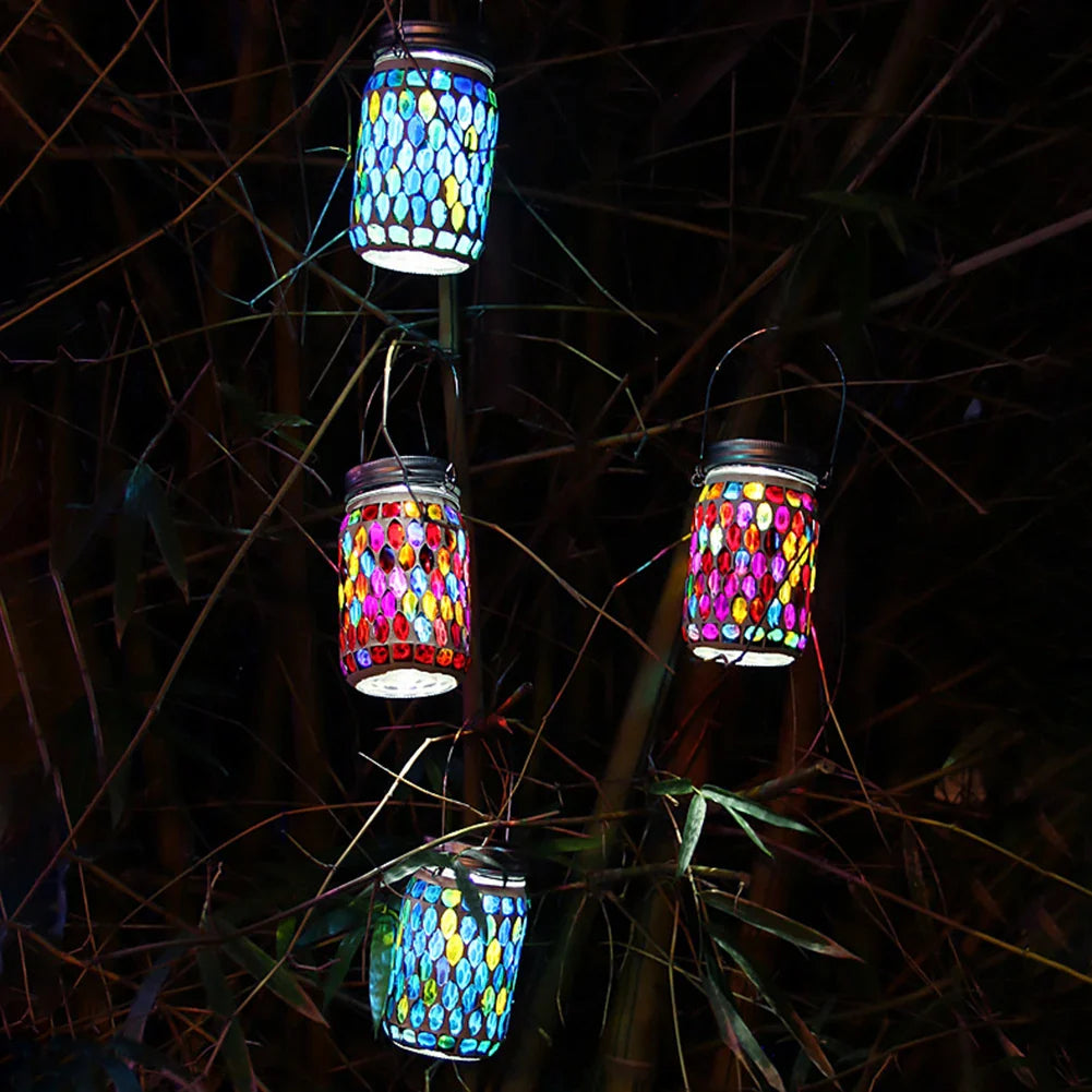 Carvallo LumoMosa Solarlaterne Mosaik LED | Hänglampa för trädgård och terrass | Vattentålig & Bärbar | 13 cm Hög