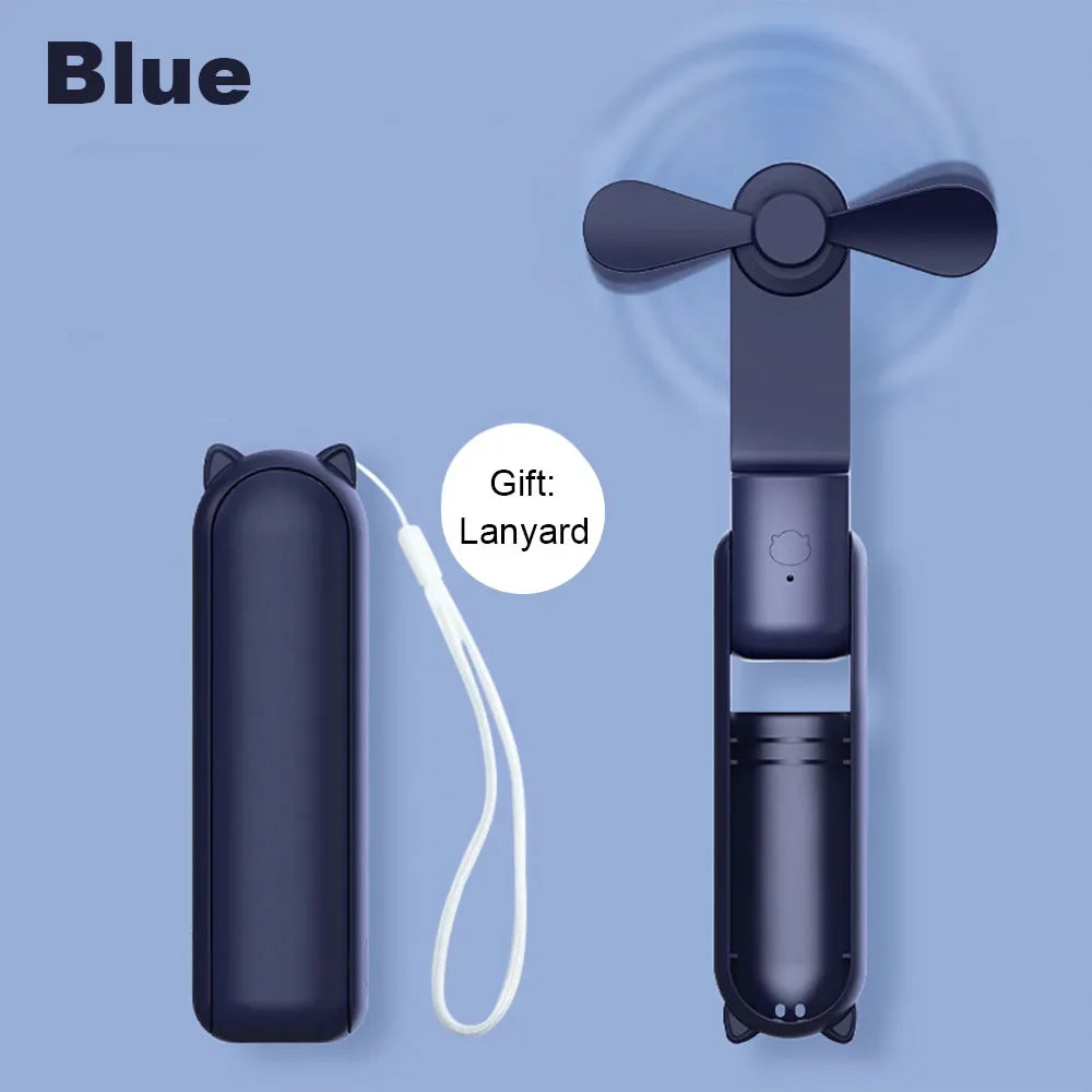 Carvallo Mini USB-fläkt | Fällbar & Återuppladdningsbar med 2000 mAh Powerbank | 3 Hastigheter – Ultraljud & Fickformat