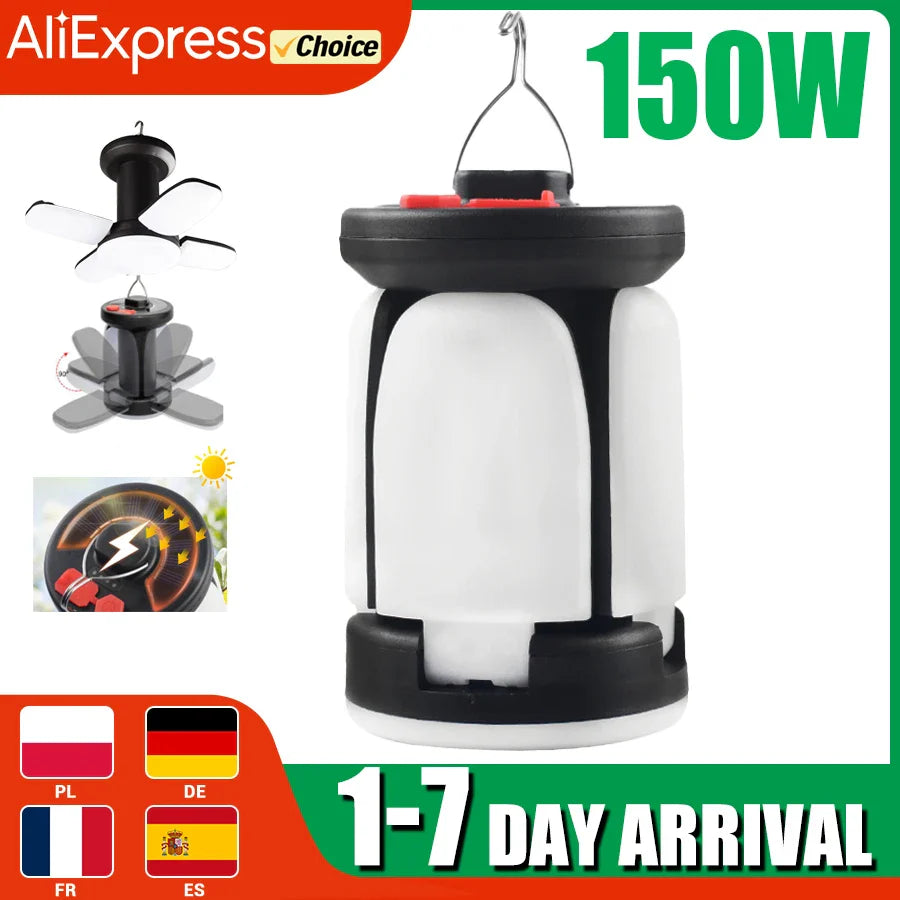 Carvallo Solar Campinglampa | USB & Solenergi Laddning | 6 Ljuslägen | Fällbar & Powerbank – 1000 Lumen