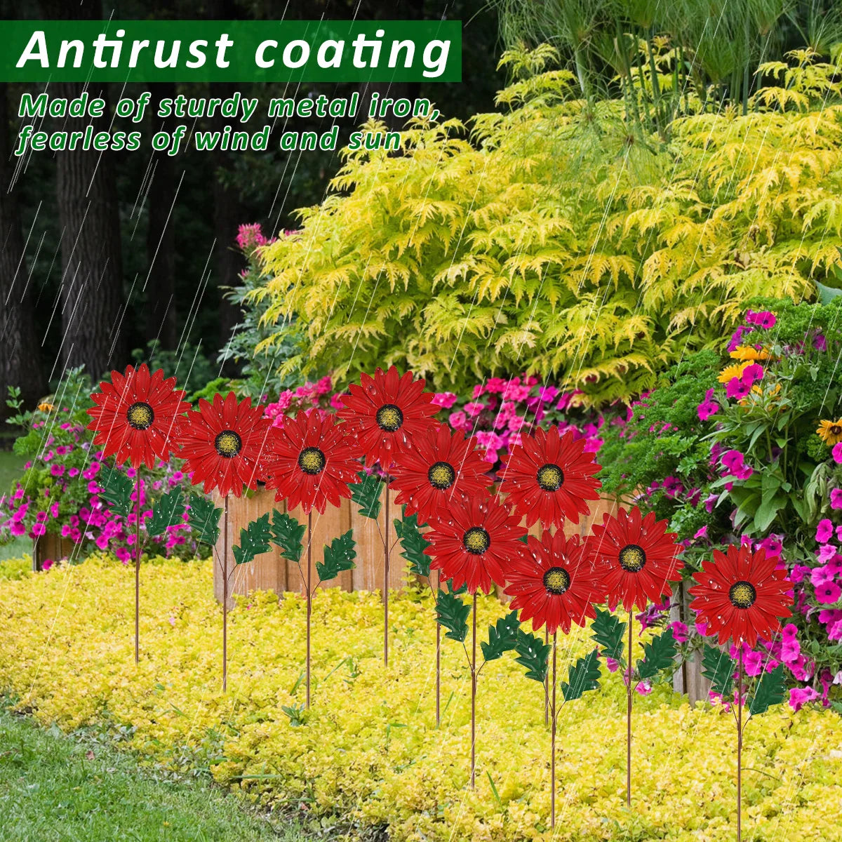 Dekorativ solros av metall för trädgård – Färgade blompinne för utomhus och landskap