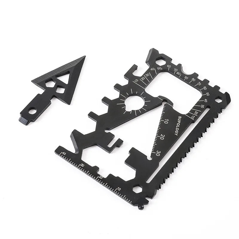 Carvallo Pro 18-i-1 Multifunktions Survival-Tool | Kompakt Utomhuskort med Kniv | 8,5 × 5,2 cm | Rostfritt Stål