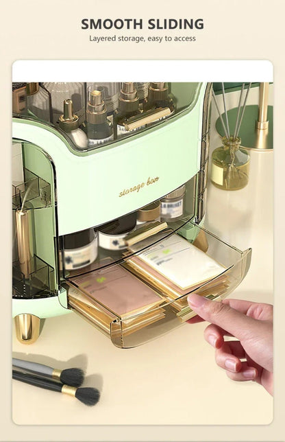 Transparent Desktop Makeup Organizer – Stort kapacitet dammavvisande smycke- och kosmetikaförvaringslåda