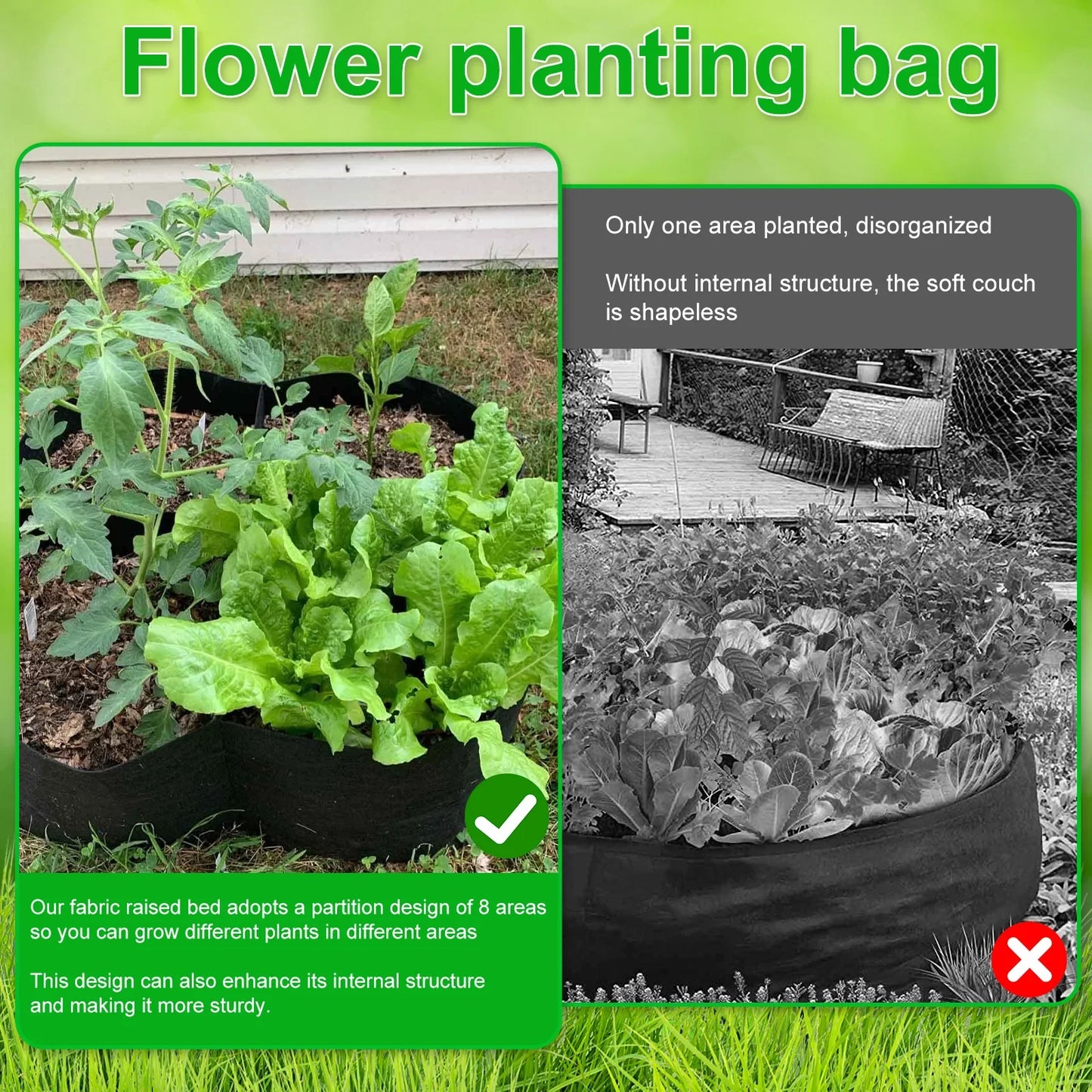 Carvallo FlextoGrow | Högbädd av filt med 4/8 fack | Bärbar & andningsbar | För grönsaker, örter & blommor