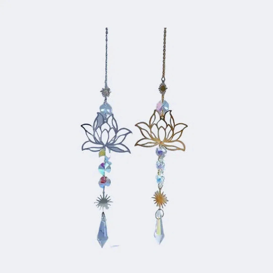 Carvallo Kristallvindspel | Handgjord Lotus solfångare | Glas & Metall | För Trädgård, Fönster & Balkong