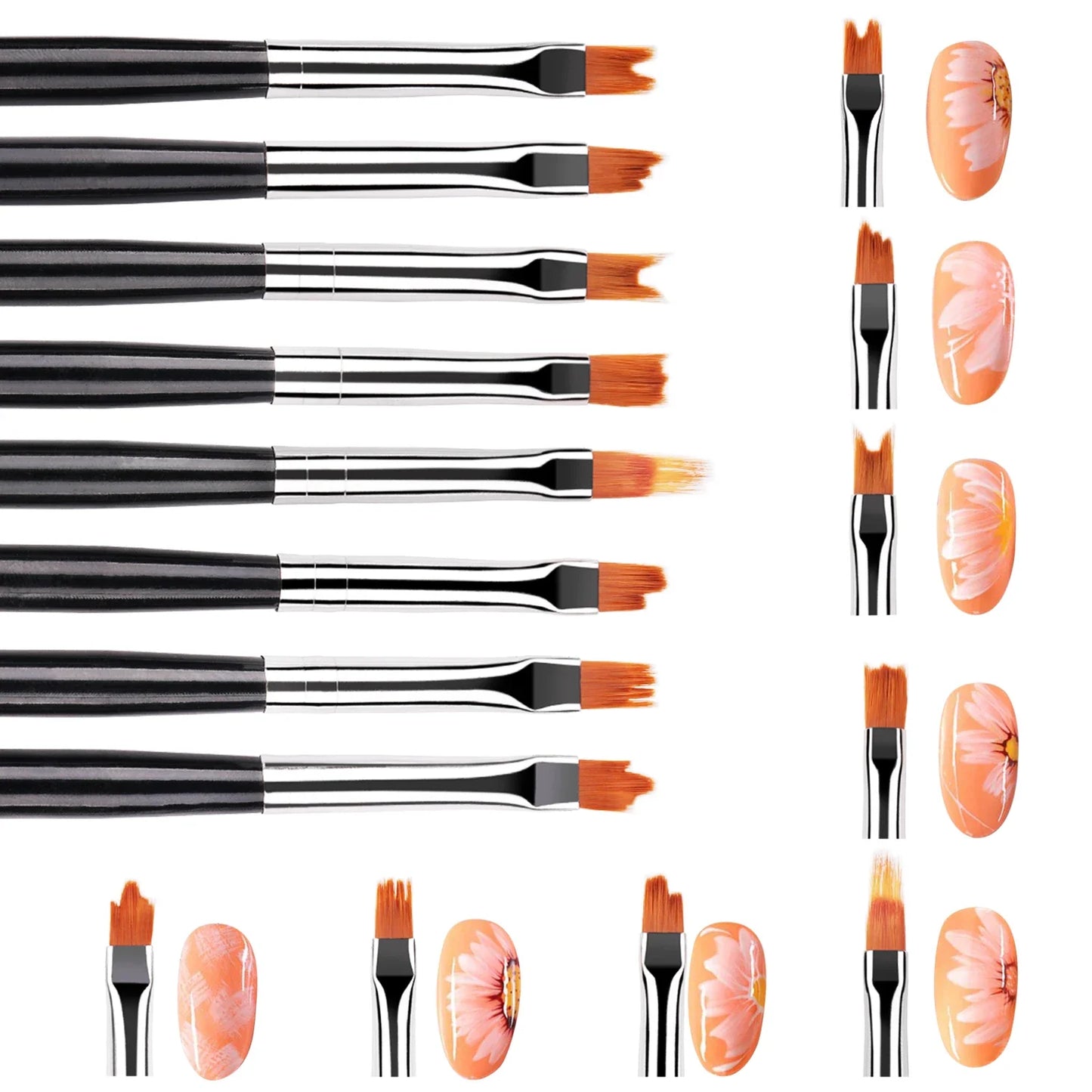 Carvallo-penselsæt NailMuse 8-pak | Fine detaljpenner til gel og neglekunst | Træhåndtag | Fås i 5 farver