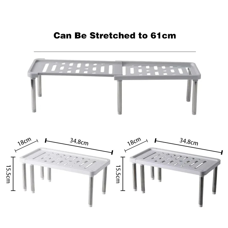 Carvallo Teleskopiskt Köksställ 35–61 cm | Utdragbar Hylla med halkfria fötter | Stabil Förvaring av PP & Rostfritt Stål