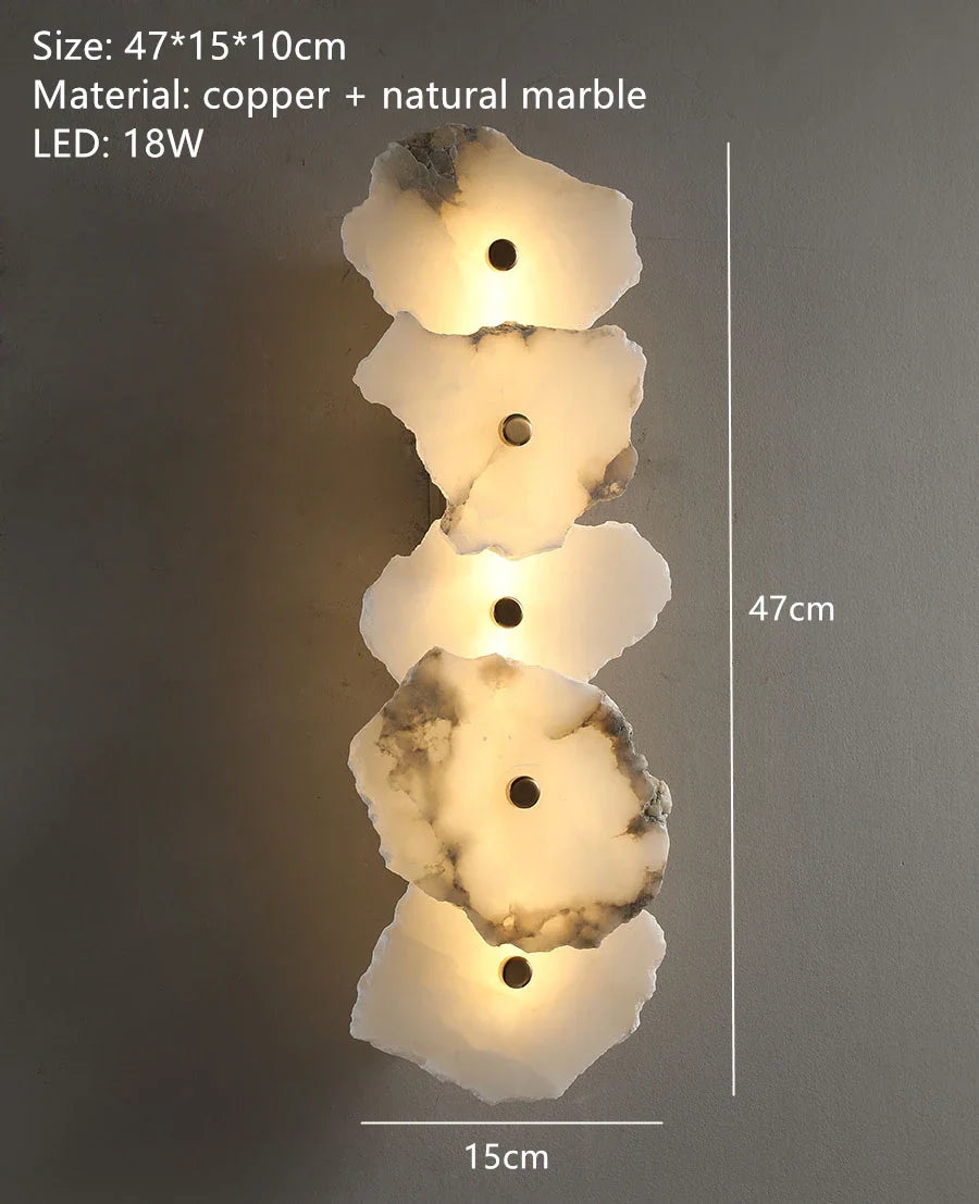 Lyxig naturlig marmor LED-vägglampa med koppardetaljer – modern inomhusvägglampa för sovrum och vardagsrumsinredning