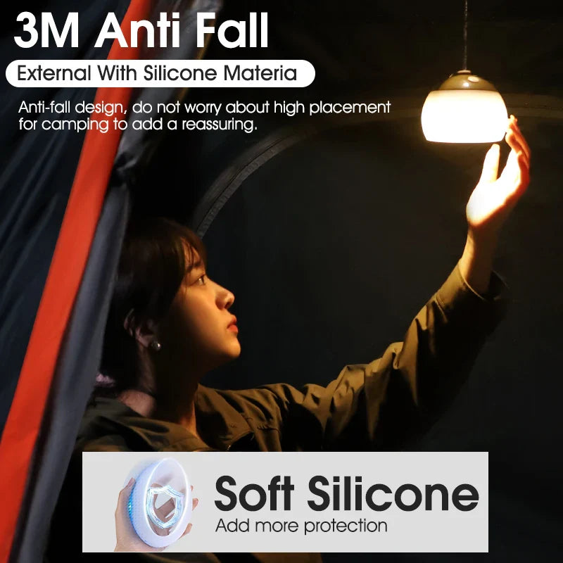 Carvallo Bärbar LED-tältlampa med krok | USB-C uppladdningsbar | Hänglampa för camping & nödsituationer | Kompakt & Lätt