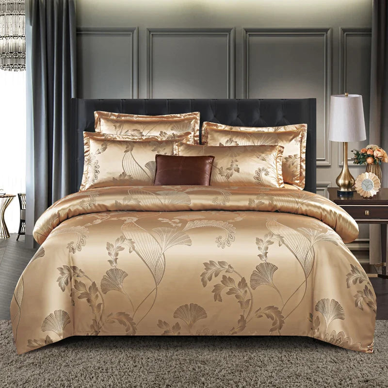 Wostar Satijn Rayon Jacquard Påslakan 220x240 Sommarluxus Dubbelsäng Duntäcke Sängkläder Set