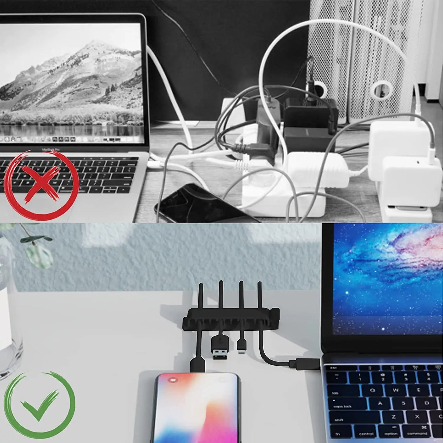 Carvallo ClipTidy FlexFix | Självhäftande & platsbesparande | För 1–10 kablar | I svart, vitt eller transparent